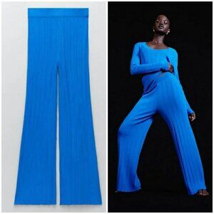 💕ZARA SPECIAL EDITION💕 Ribbed Knit Pants ~ Cobalt Blue Small S NWOT